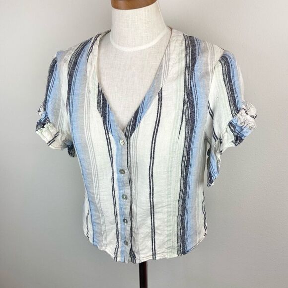Drew Beverly Linen Button Down Ruffle Top - Picture 2 of 6